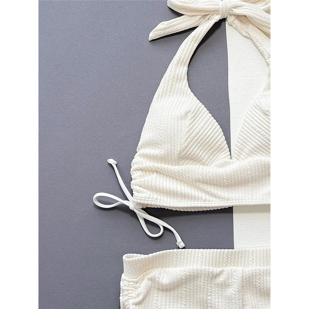 2026 Halter V Neck Shorts Female Swimsuit High Waist Bikini Women Swimwear Two-pieces Bikini Set Bather Bathing Suit Swim V5447