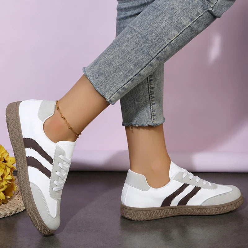 2026 New Vintage Training Flats Women Fashion Stripe Lace-Up German Training Shoes Woman Comfort Soft Flat Heel Sport Sneakers