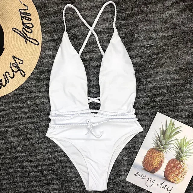 New 2025 Sexy Deep V Neck Wrap Around Female Swimwear One Piece Swimsuit Women Backless Monokini High Cut Bathing Suit Swim Lady