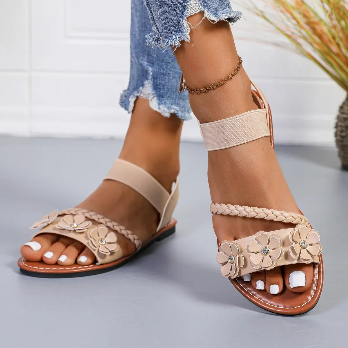 Women's Sandals  New Summer Casual Open-toed Women's Flats Fashion Floral Design Casual Comfortable Women's Sandals