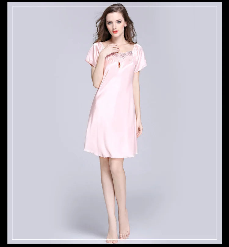 Women's Sleepwear Ice Silk Casual Silk Pajamas Women's Summer Sexy Short Sleeve Lace Pajamas Loungewear