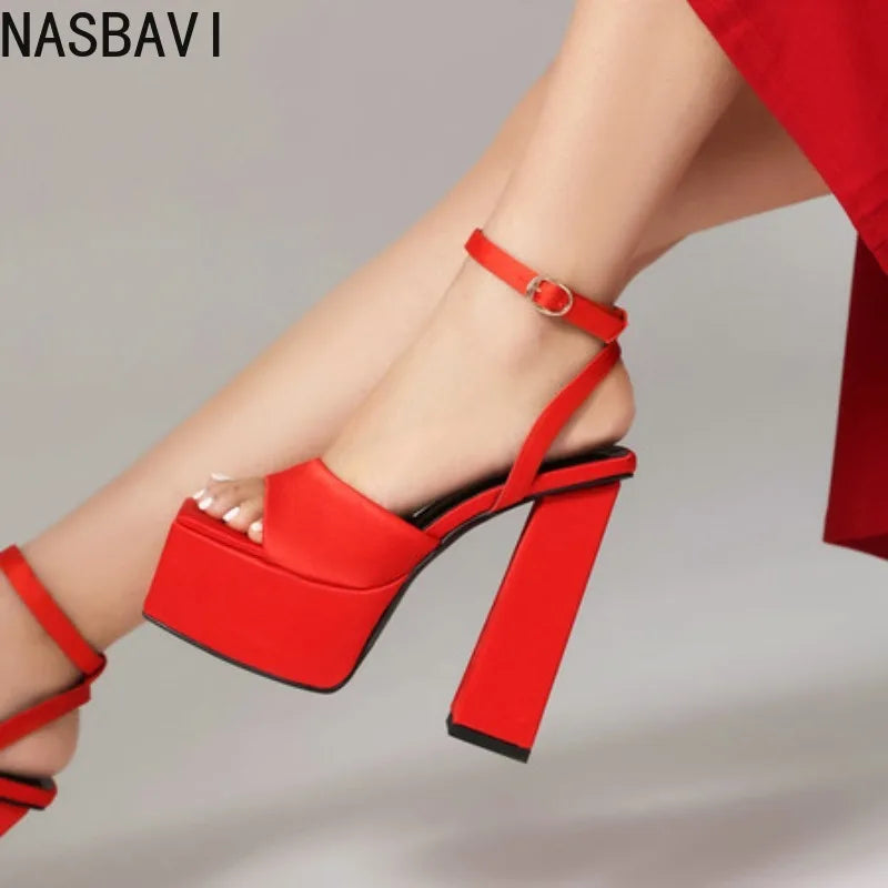 NASBAVI 2025 Women's Summer New Style Super High Heels Waterproof Terrace Trendy Glitter T-Stage Fashion Sandals Wedding Sandals