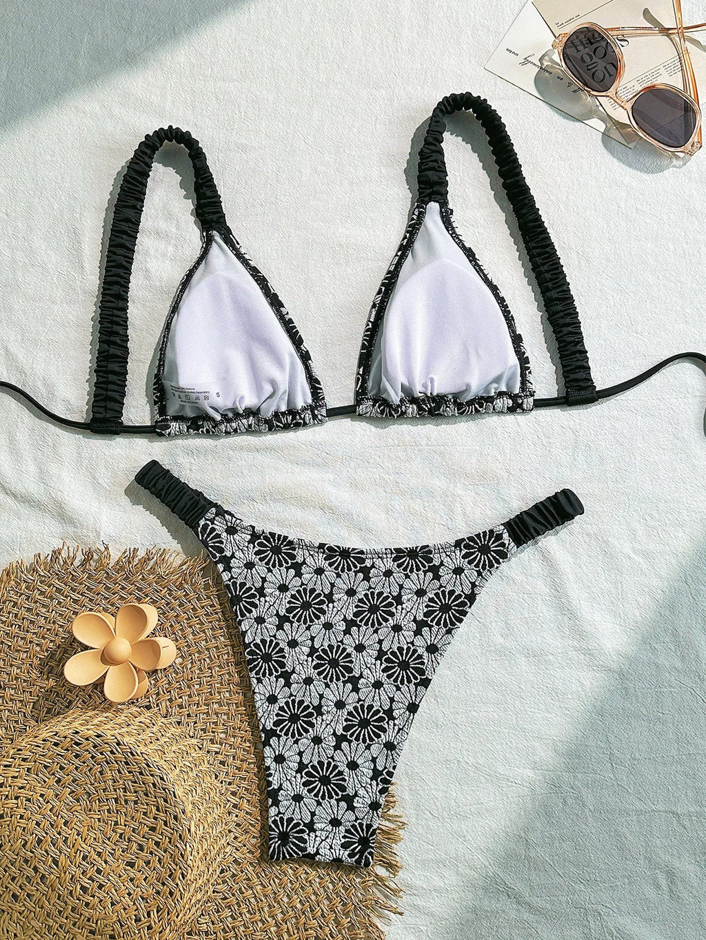 sexy flower patchwork bikinis sets two pieces women back tie thong high waist swimsuit female bathing suit swimwear biquini