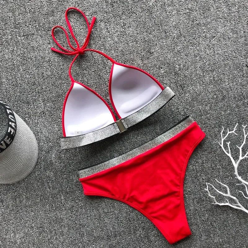 2025 Push Up High Waist Bikini Women Swimsuit Female Swimwear Two Pieces Bikini Set Halter Bra Cup Bathing Suit Swim Beach Wear