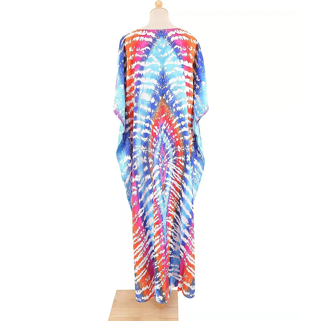 2026 New Colorful Kaftan Tunic Beach Dress Beach Wear Beachwear Beach Cover Up Cover-upsLoose Maxi Dress Female Women V4428