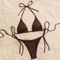 Sexy Coffee Wrinkled String Halter Bikinis Sets Two Pieces Tie Thong Swimsuit Bathing Suit Swimwear Biquini Bakini Tankini