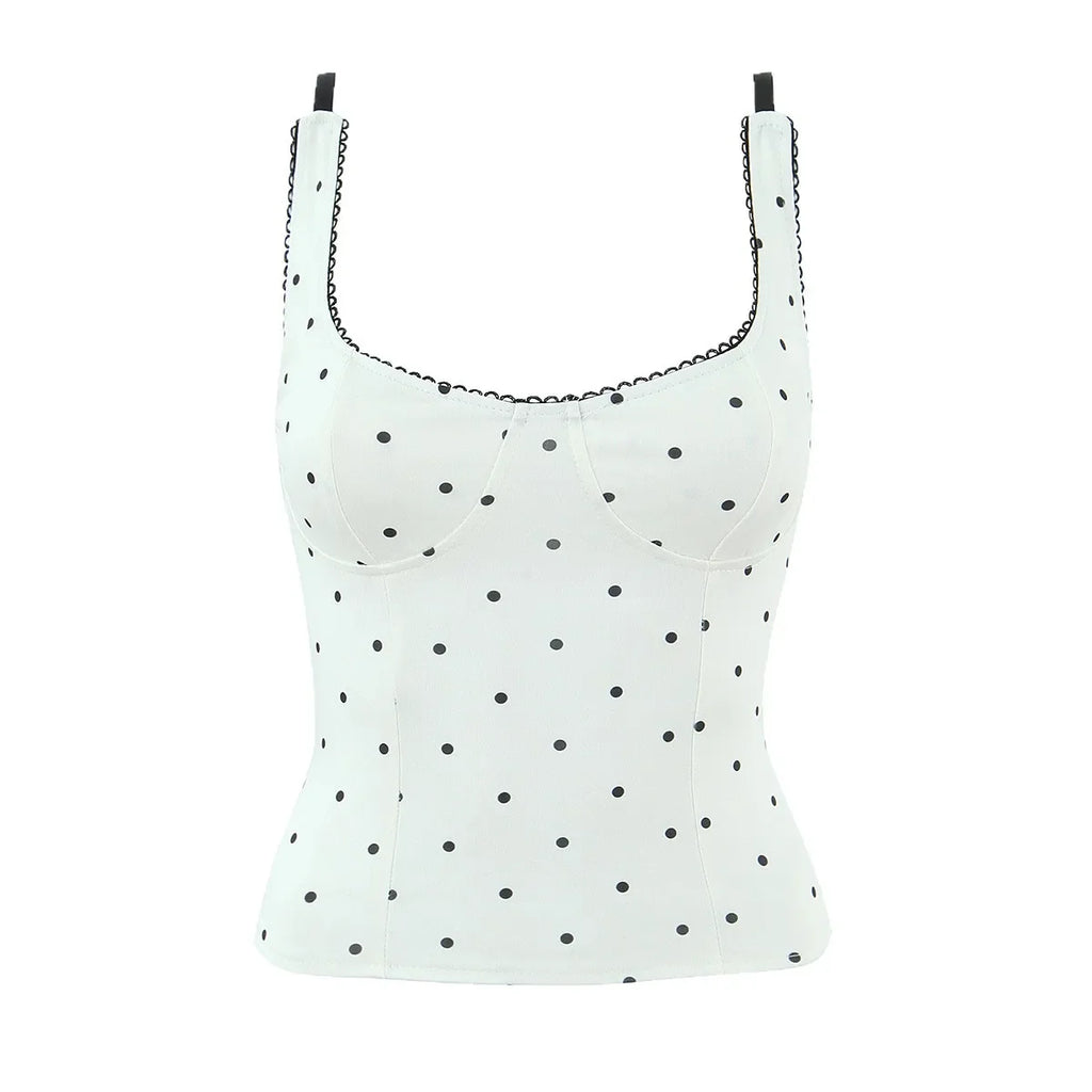 Fashion Sexy Polka Dot For Women And Stylish Off-Shoulder Top White Polka Dot Top With Lace Trim Square Neckline For Women 7RGH