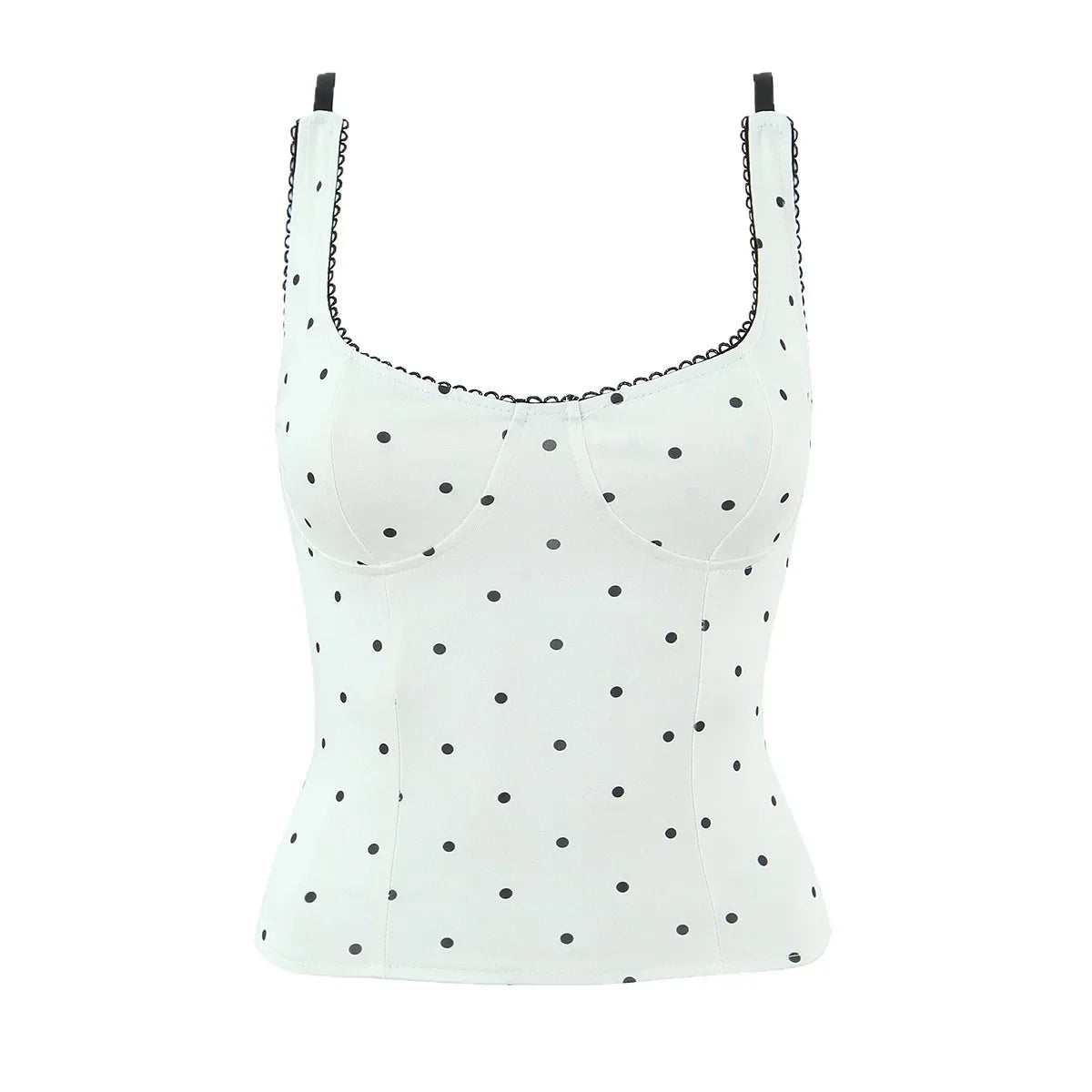 Fashion Sexy Polka Dot For Women And Stylish Off-Shoulder Top White Polka Dot Top With Lace Trim Square Neckline For Women 7RGH