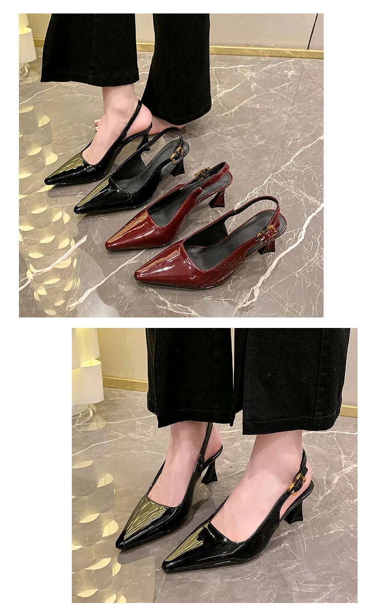 2026 Pointed Sandalias De Mujer Shallow Comfortable Patent Leather Fashion Shoes Woman French Sexy High Heels Designer Footwear