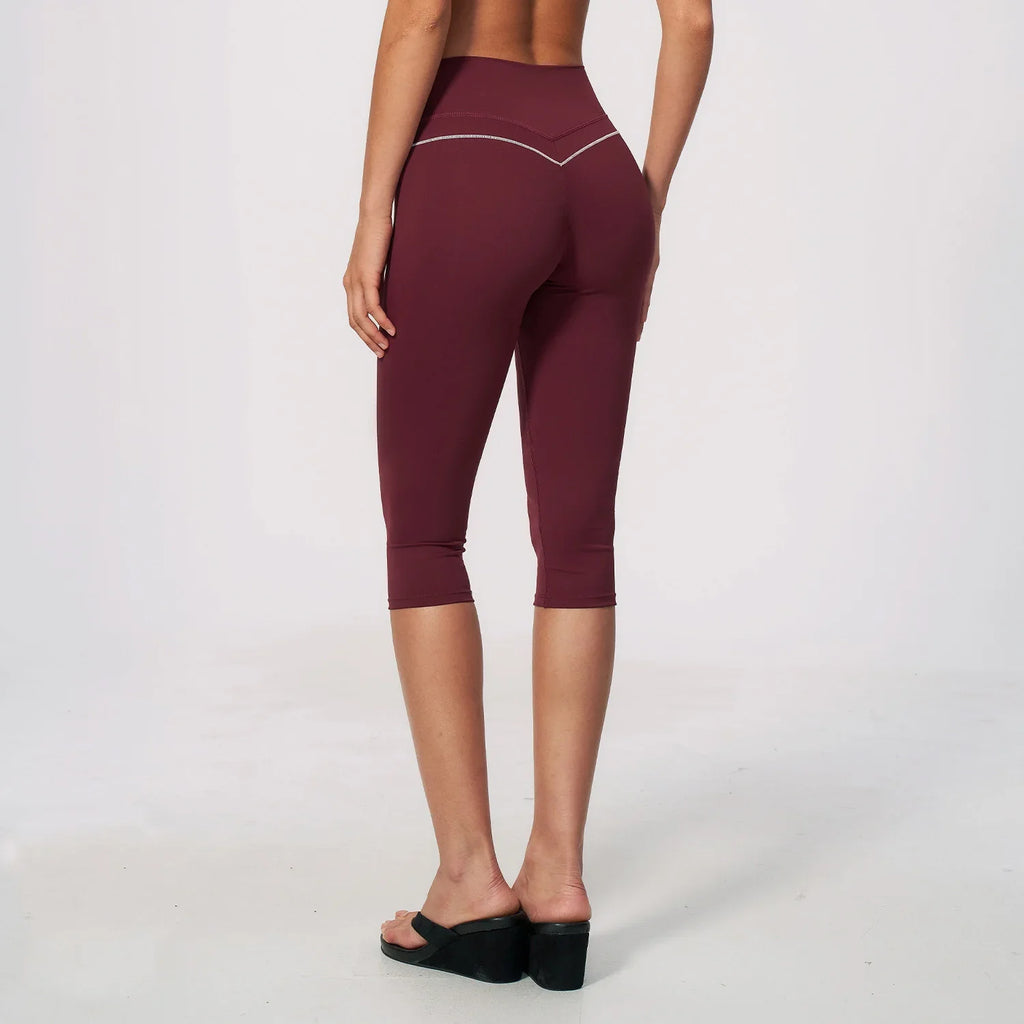 Hip Lifting Midi Length Yoga Pants Women Contrast Color Gym Sports High Waist Capri Trousers Breathable Fitness Running Leggings