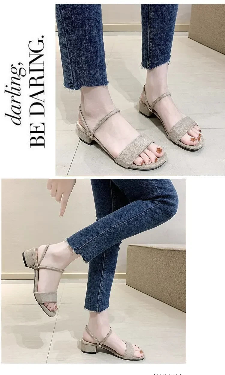 Women Sandals Chunky Heels Slides Summer 2026 Elegant Shoes Women Slipper Big Size 34-42 Fashion Summer Sandal Women