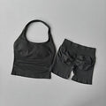 2PCS Seamless Halter Neck Yoga Set Push up Sports Bra And High Waist Butt Lift Fitness Shorts Tummy Control Fitness Wear