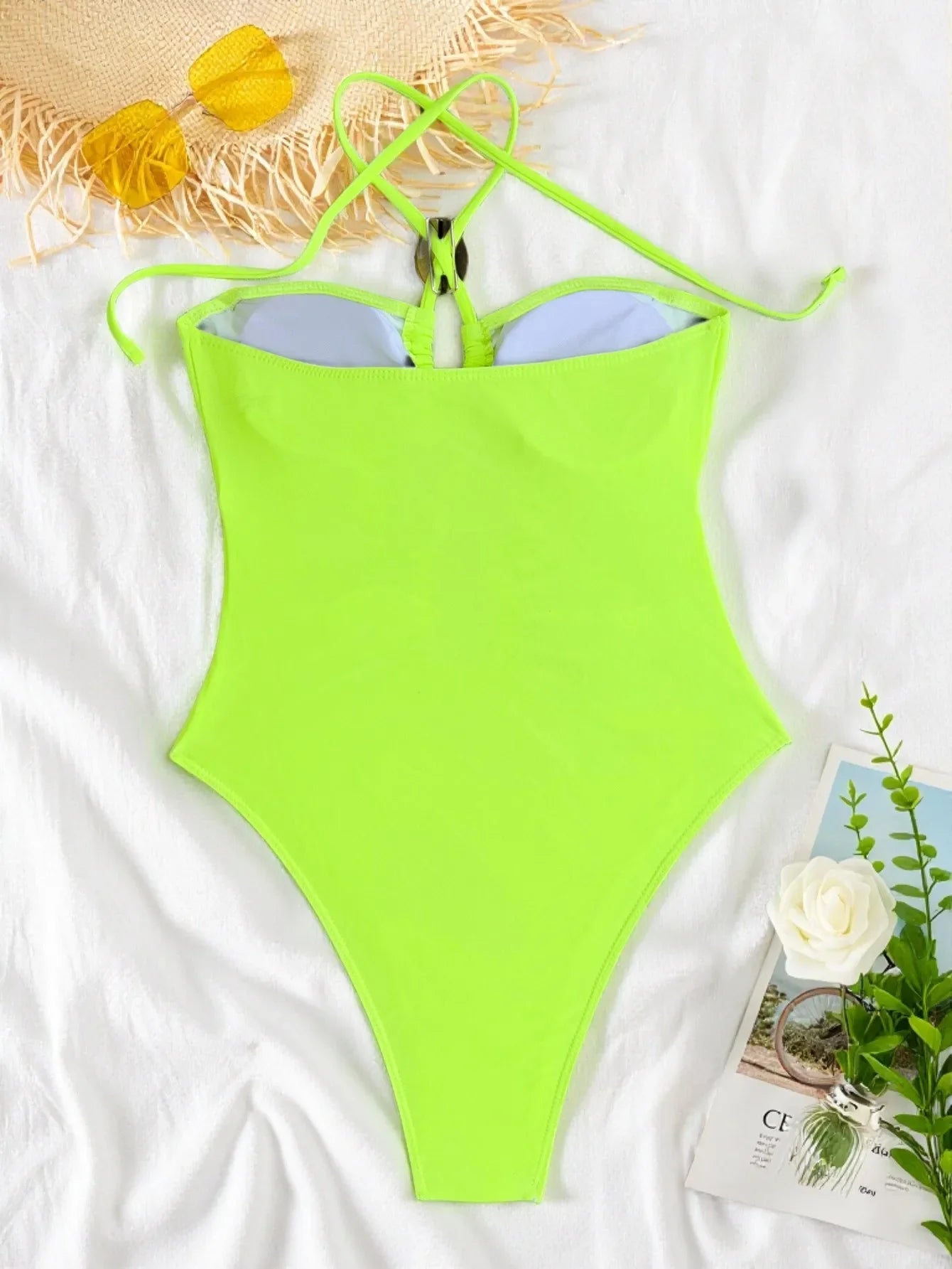 2026 Summer Women's One-piece Suit Swimwear Sexy Hollow Out Neck Lace-up Bodysuit Beachwear High Waist Push Up Bathing Suits
