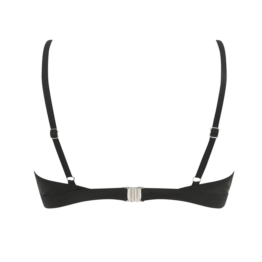 Women's Wire Free V Neck Triangle Bikini Top Black Hollow Out Push Up Bra Sexy Swimsuit Summer Adjustable Straps Bathing Suits