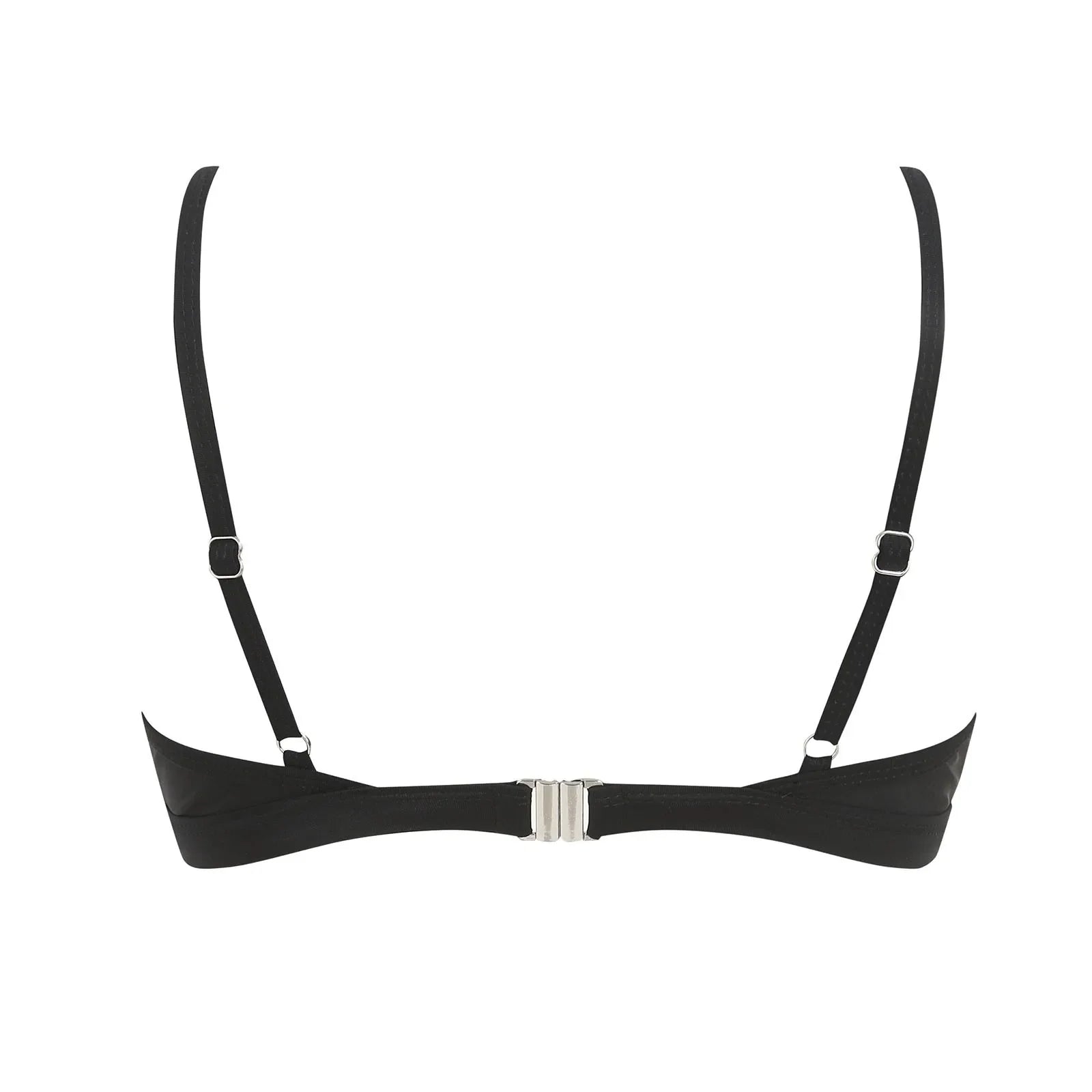 Women's Wire Free V Neck Triangle Bikini Top Black Hollow Out Push Up Bra Sexy Swimsuit Summer Adjustable Straps Bathing Suits