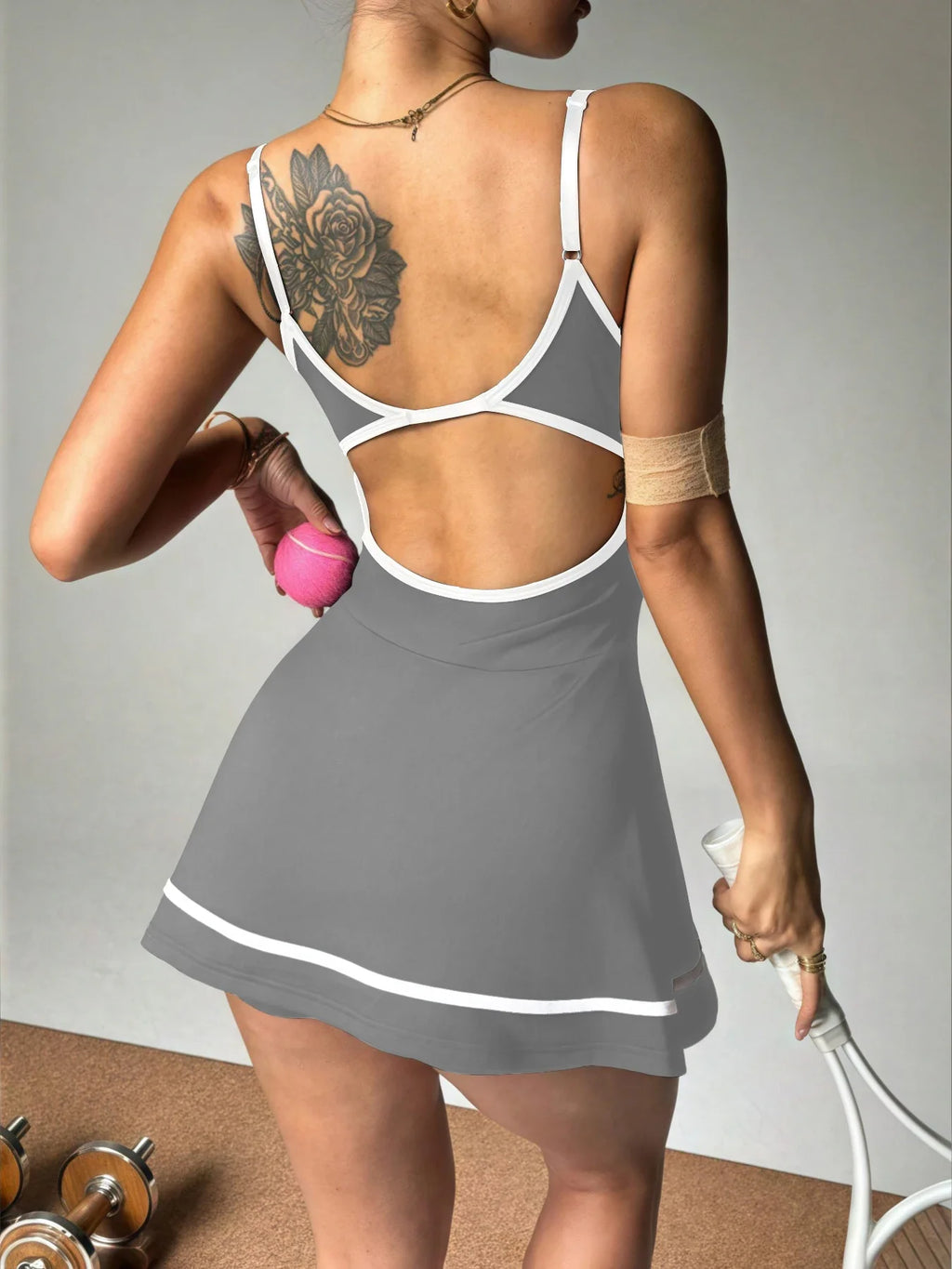 Women's color blocked camisole dress hanging sleeveless thickened tennis sportswear slim fit gym sportswear short skirt