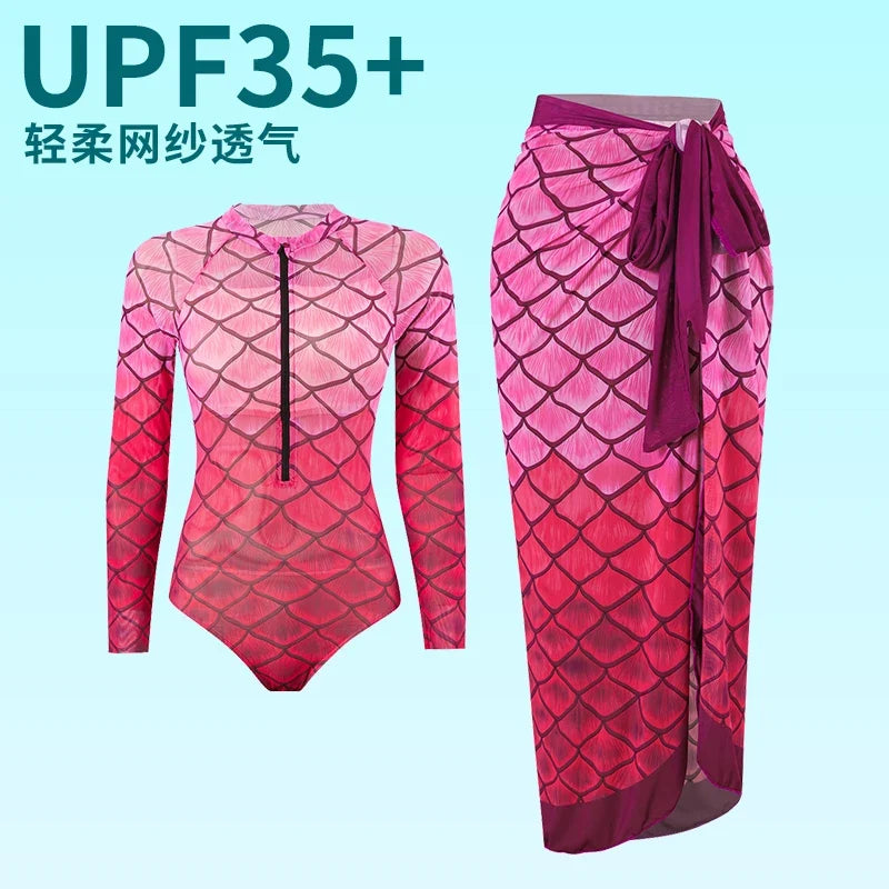 2025 New Sexy Print One Piece Swimsuit Women Swimwear Monokini Long Sleeve Bathing Suit Female Bodysuit Surfing Swim Wear Beach