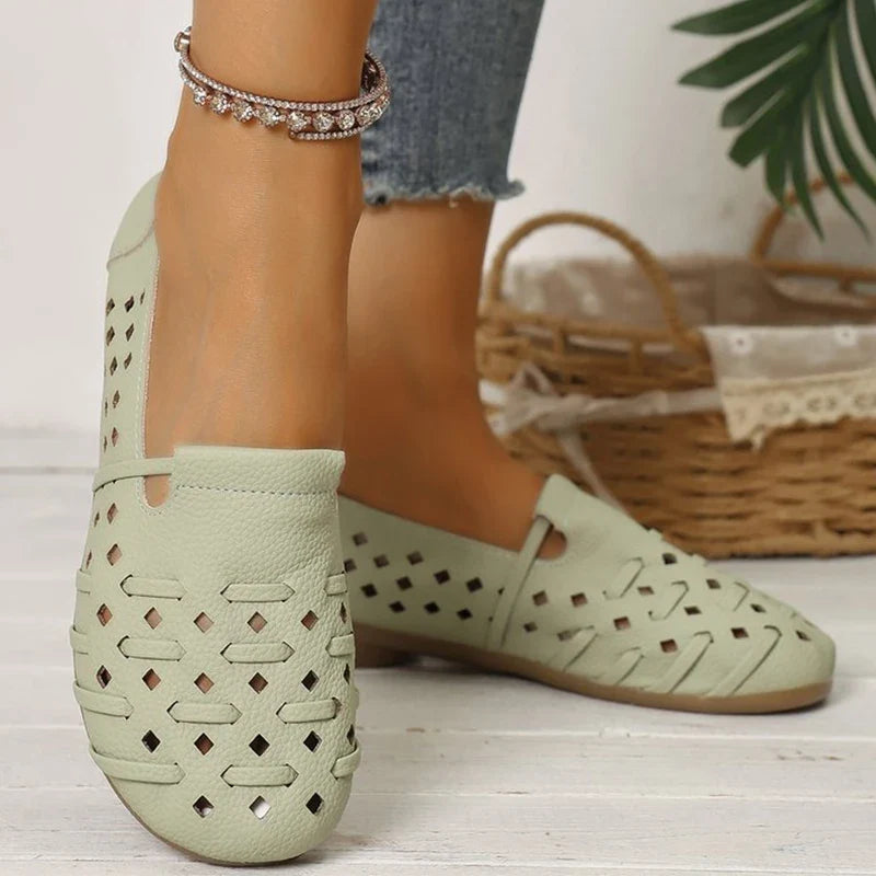 Concise Solid Hollow Flat Shoes for Women Summer Comfortable Shallow Women's Flat Shoes Slip On Walking Woman Flats Shoes
