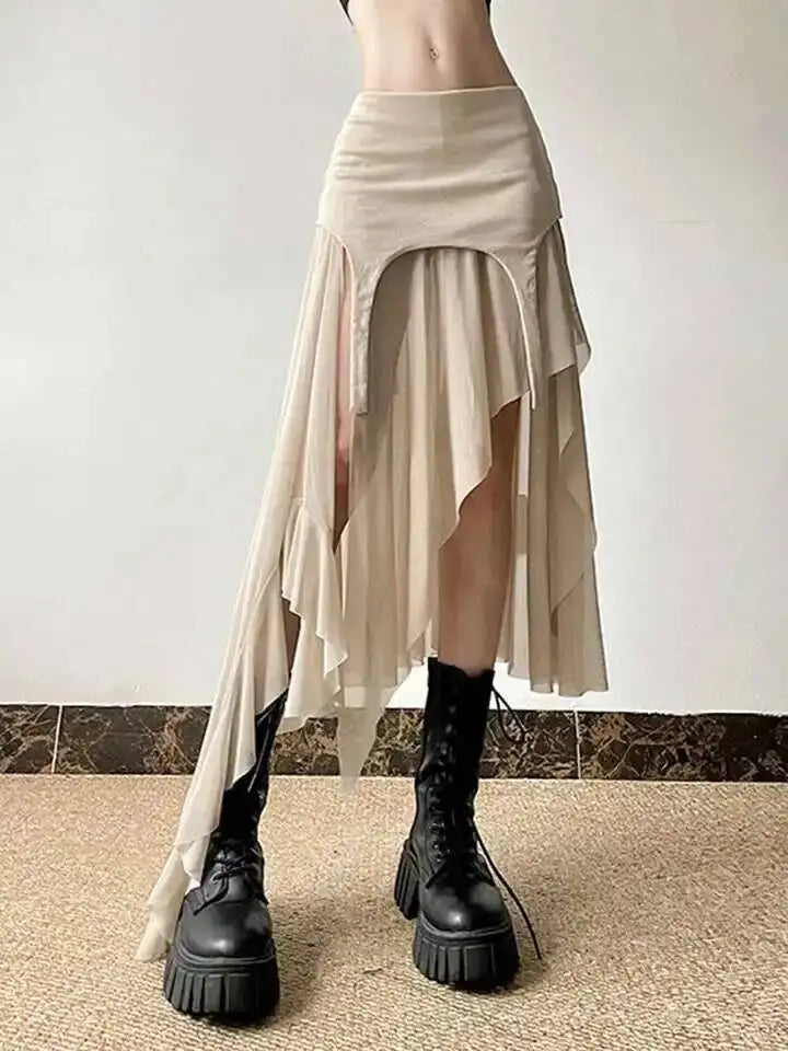 Sexy Irregular Y2K Skirts Women Vintage American High Waist Slim Slit Long Skirt Casual Lady Streetwear Retro Summer Skirts XGM8