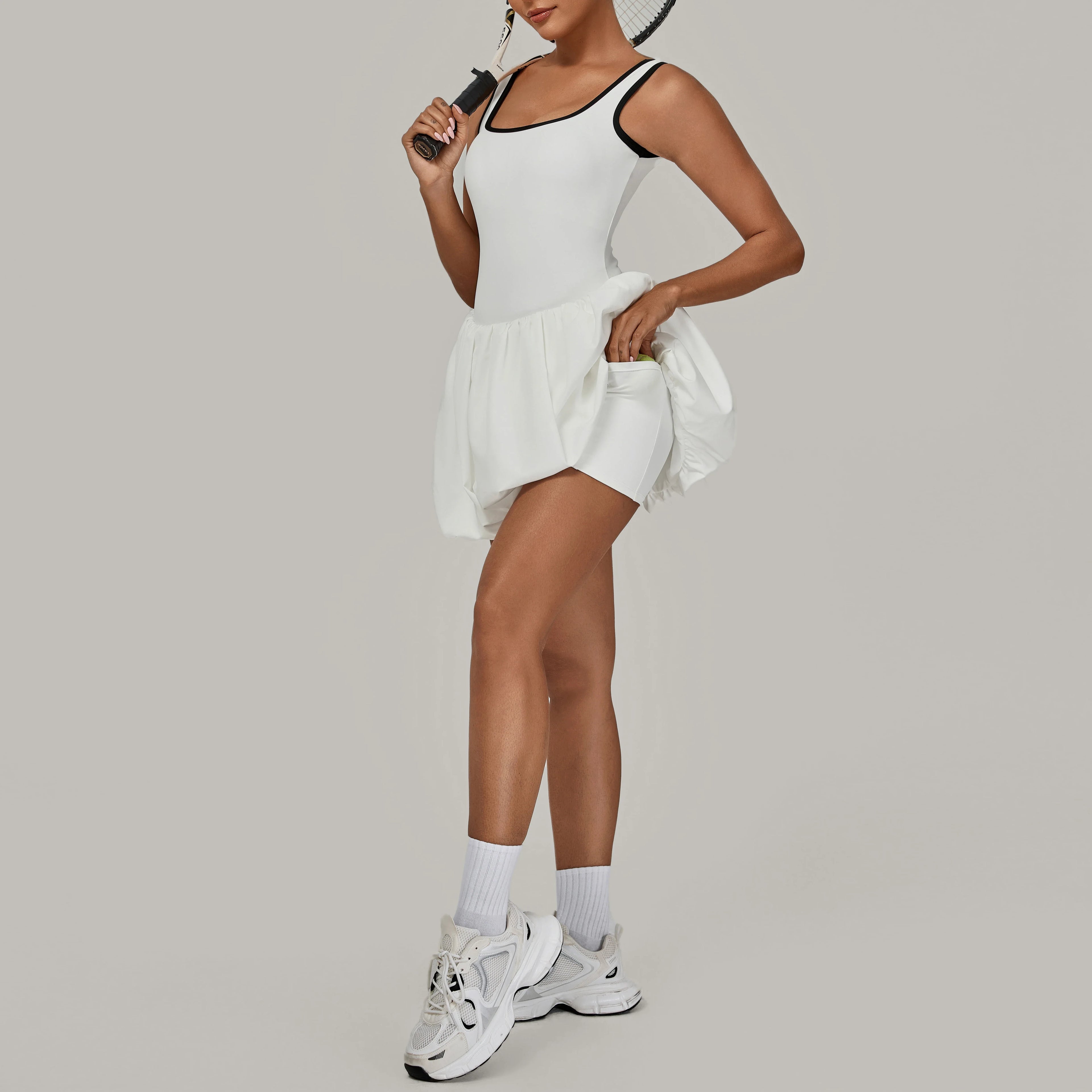 Tennis Dress for Women with Built in Shorts Womens Athletic Dresses Sleeveless Boat Neck Active Workout Skort Dress