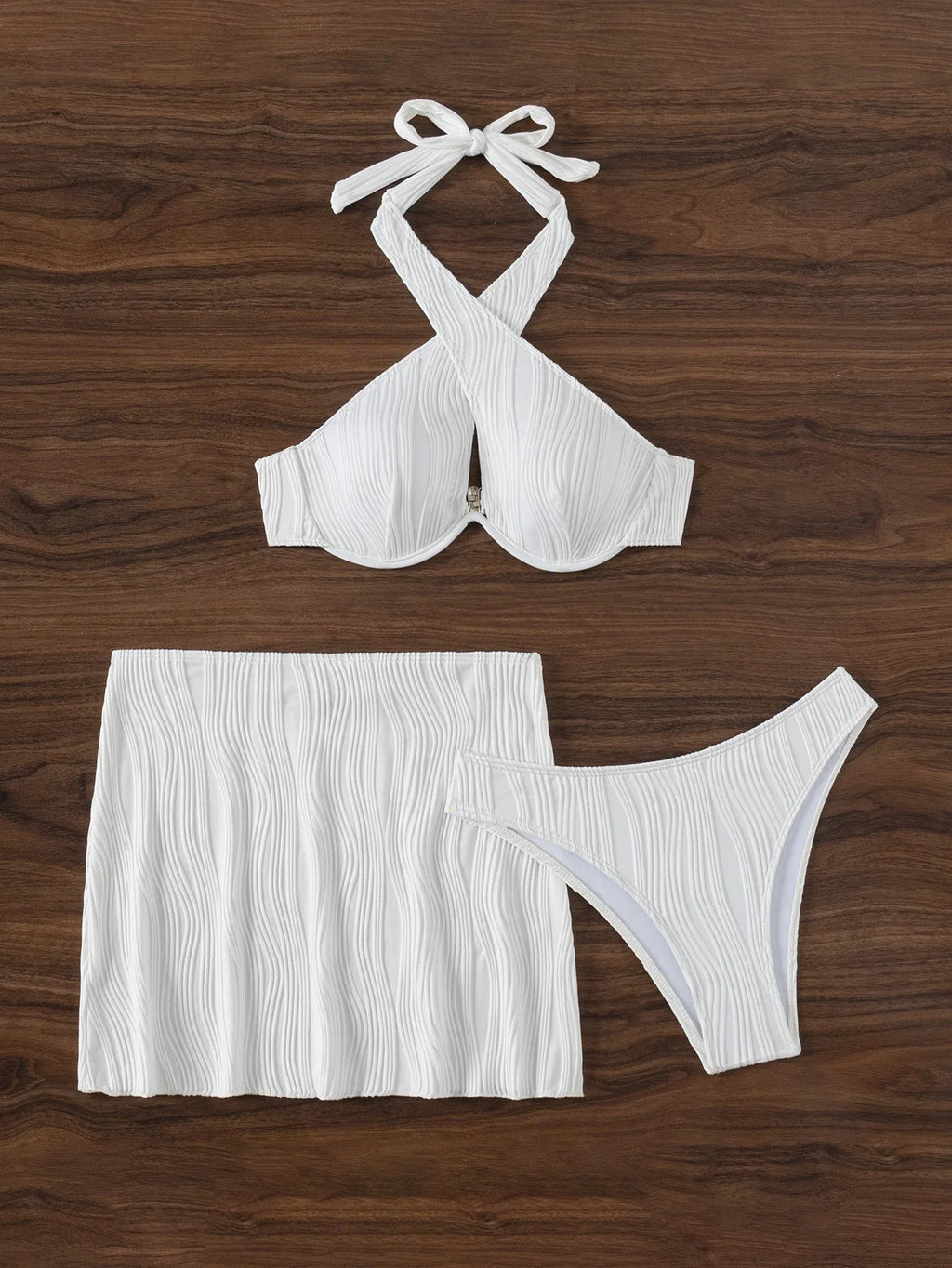 Sexy White Bikini 2025 Women Halter Cross Push Up Underwire Swimsuit Beach Bathing Suit High Waist Skirt 3 Pcs Swimwear Biquini