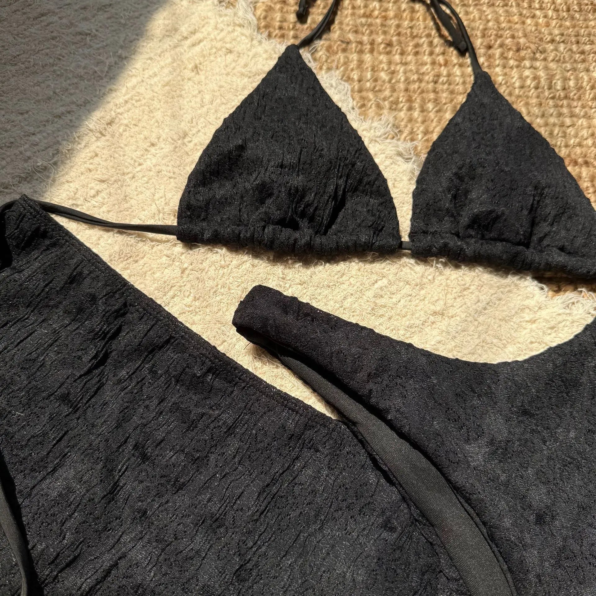 2025 New 3 Piece Bikini Set Women Sexy White Black Push Up Mesh Skirt Swimsuit Summer beach Bathing Suit Cover Up Thong Swimwear