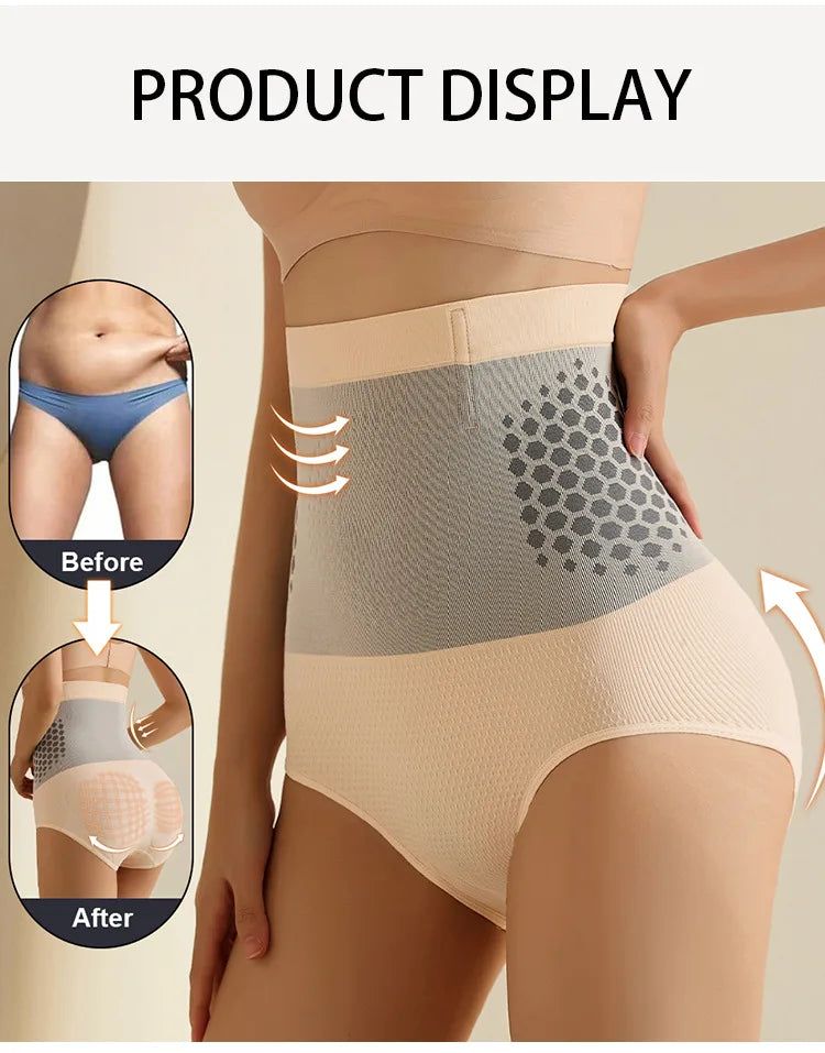 Flarixa Seamless Women's High Waist Abdomen Control Panties Magnetic Therapy Warm Uterus Underwear Body Shaping Briefs
