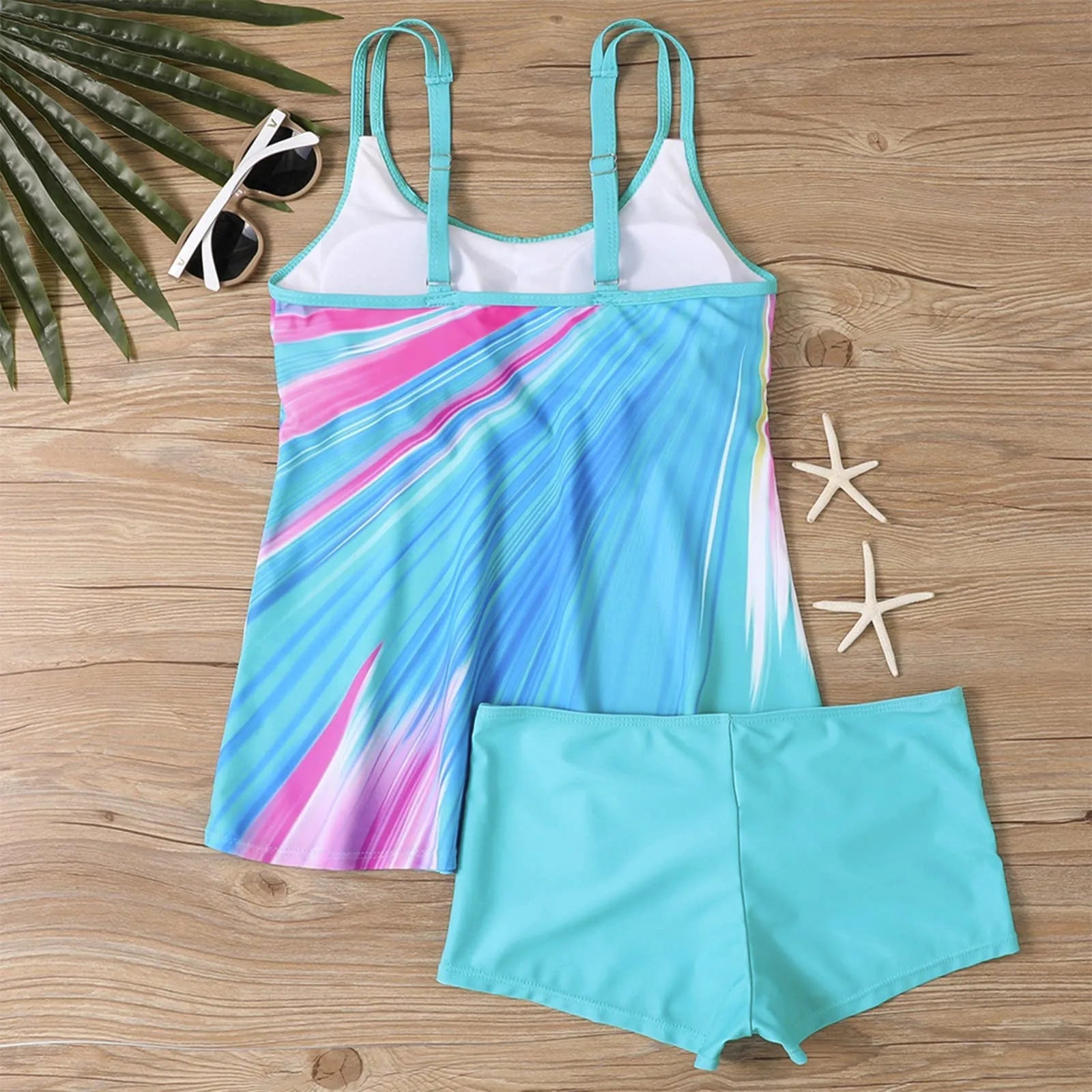 Plus Size Vintage Print Tankini Set Two Piece Swimdress Panty Bathing Suit Beachwear Beach Swimwear Retro Summer Swimsuit New