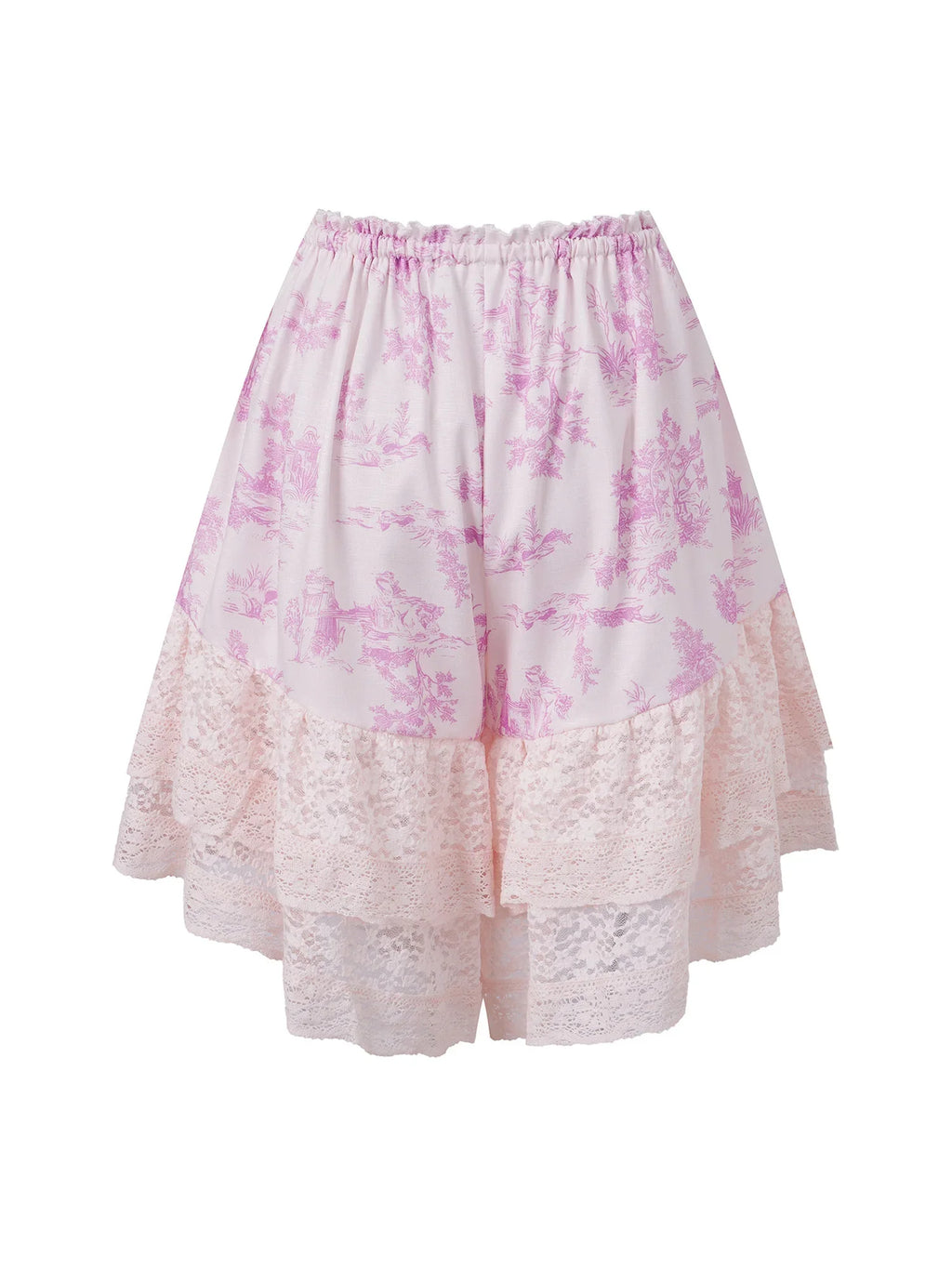 Women's Summer Bloomer Shorts Knee Length Floral Print Drawstring Elastic Waist Lace Trim Patchwork Casual Coquette Shorts