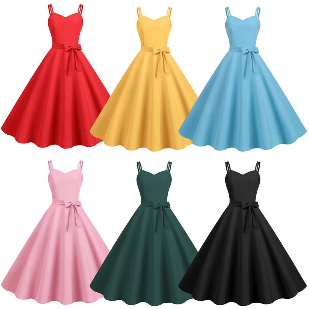 Womens Sleeveless Dress 1950s Housewife Evening Party Prom Dress Temperament Womens Dresses Female Holiday Loose Beach Dresses