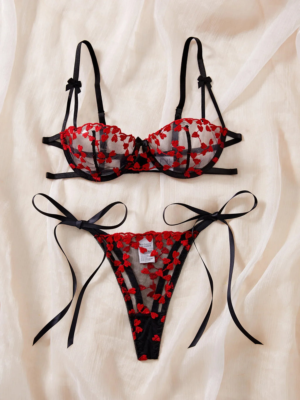 French Lace Heart Bra Set Girls Sexy Women Bralette Adjustable Transparent Embroidery Underwear Thong Bras Lingerie Panties Sets