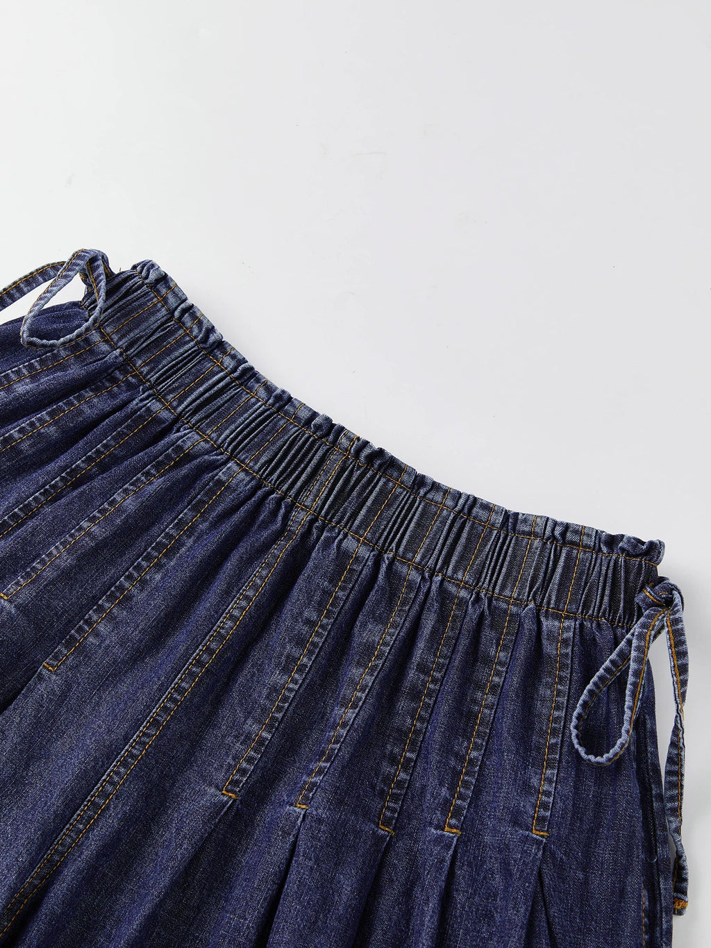 Womens Loose Fit Denim Shorts Drawstring Elastic Mid Rise Pleated Wide Leg Short Pants Casual Stylish Summer Skorts
