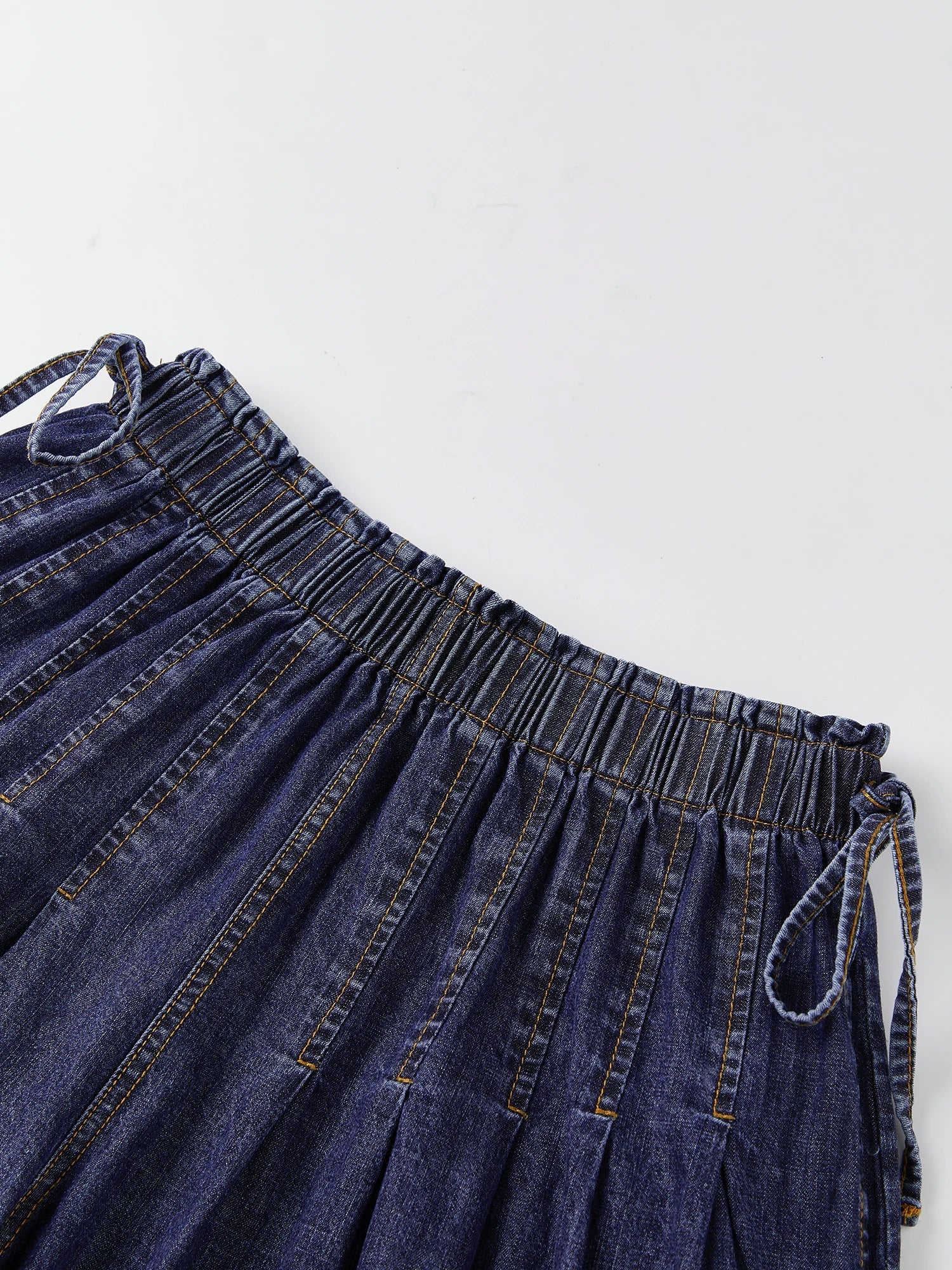 Womens Loose Fit Denim Shorts Drawstring Elastic Mid Rise Pleated Wide Leg Short Pants Casual Stylish Summer Skorts