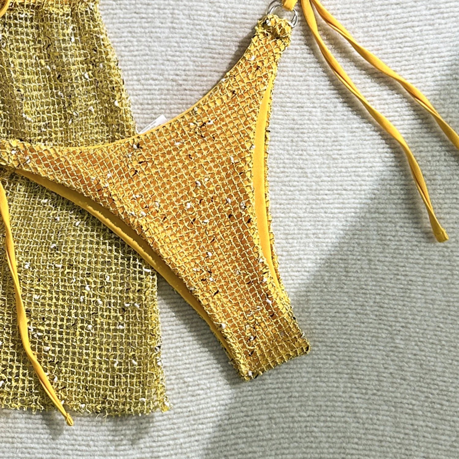 With Fishnet Sarong Skirt Halter Micro Bikini Women Swimwear Female Swimsuit Three-pieces Bikini Set Bathing Suit Swim Beachwear