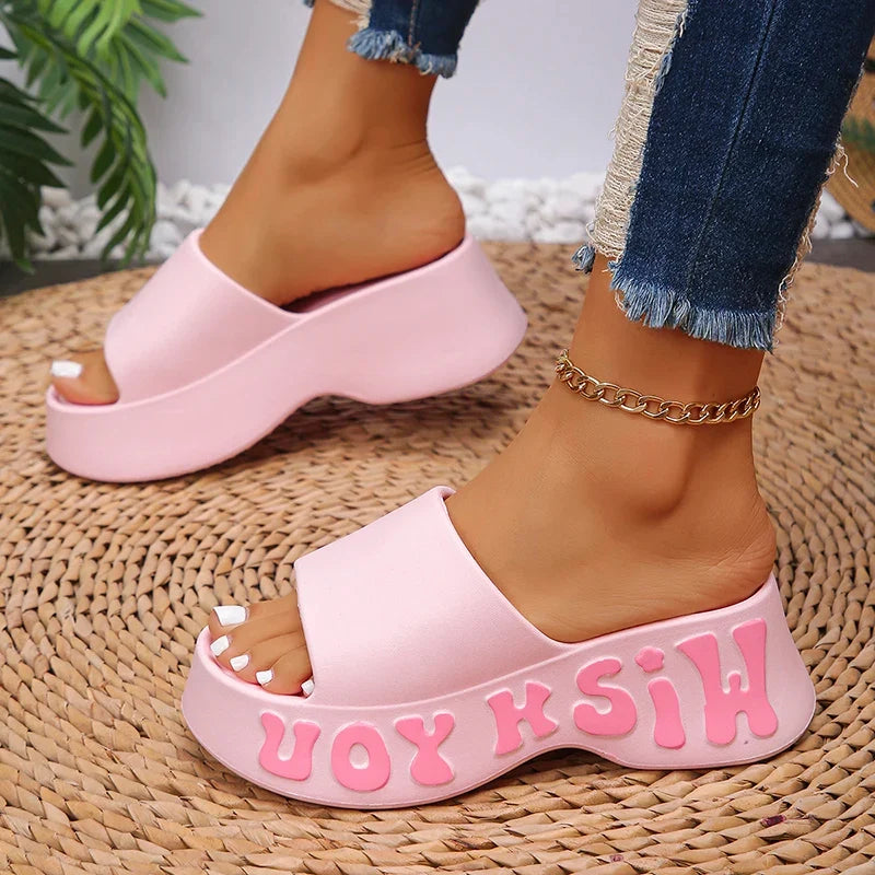 Thick Bottom Cloud Slippers Women Summer Fashion Print Wedge Platform Slides Woman Sandals 2025 Non-Slip Soft Sole Beach Shoes