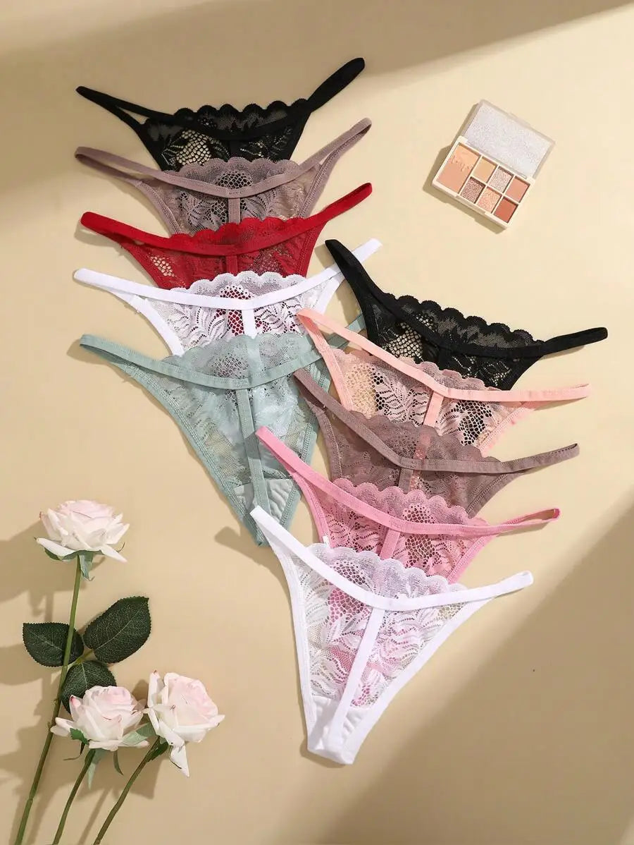4PCS Sexy Hollow Out Lace Women Lingerie Underpants Female Lace Transparent G-string Thong Low Waist Female Soft Intimates S-XL