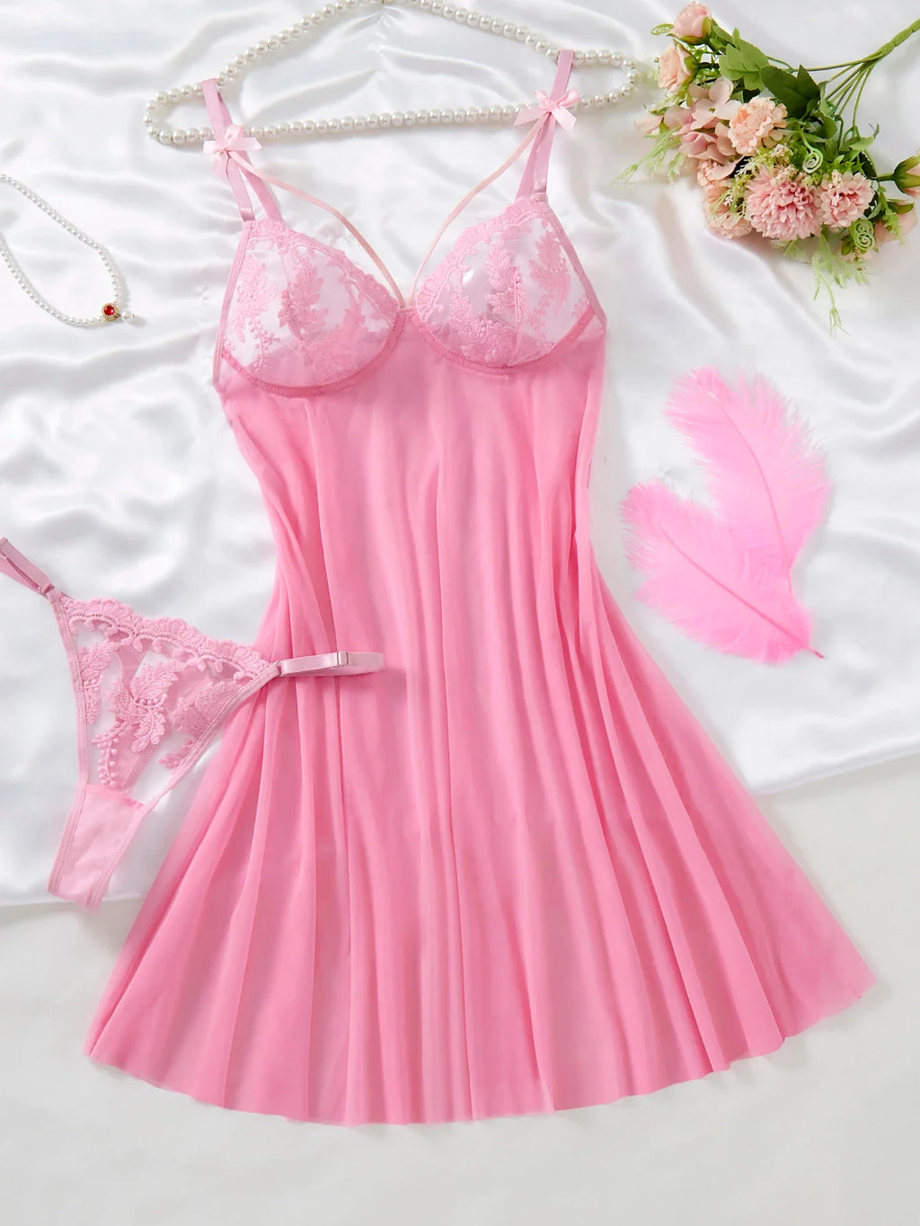 Pink Sexy Women's Underwear: Laceless Panties with Cutouts, Sexy Halter Dresses, Female Erotic Wear, Naughty Pajamas ZA825066