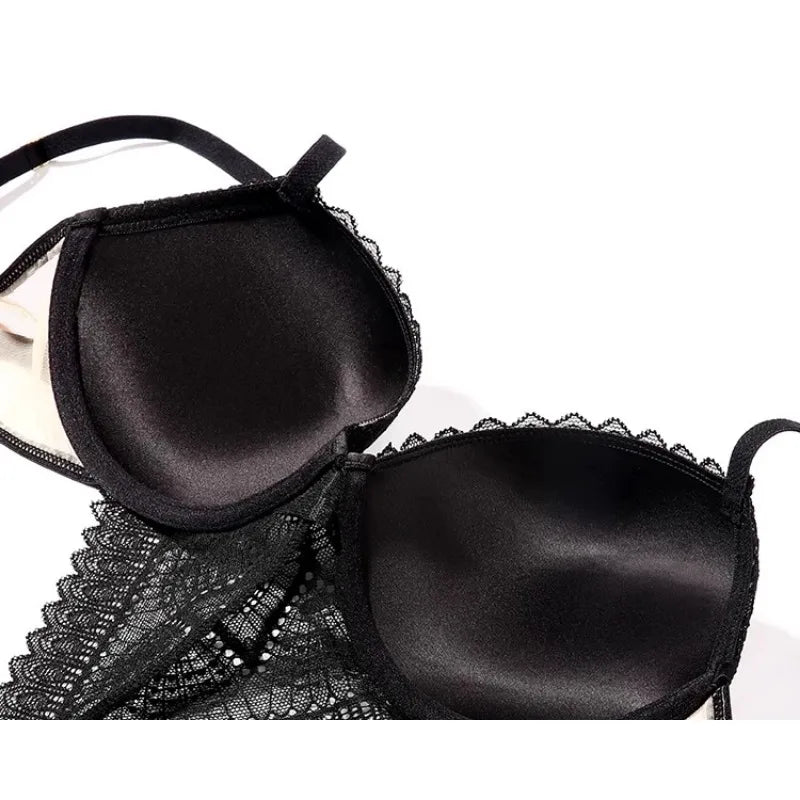 MOYISU Sexy Lace Bodysuit Push-Up Bra Set Small Chest Enhancer Anti-Sag Adjustable Straps Comfort Allure One-Pc Lingerie Fashion