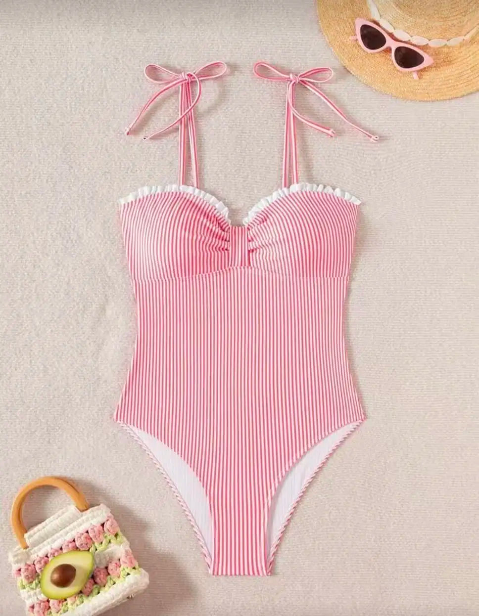 2026 Strappy Swimsuit One Piece Sexy Striped Ruffle Swimwear Women Bathers Bathing Swimming Swim Suit Padded Beachwear Summer