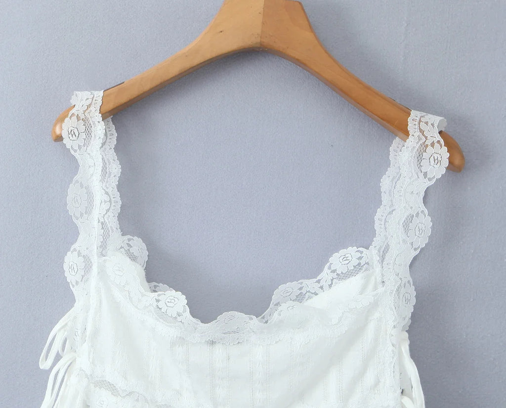 Foridol White Lace Tops for Women Summer Casual Side Tie Up Cotton Camis Top Buttons Casual Beach Vacation New Tops