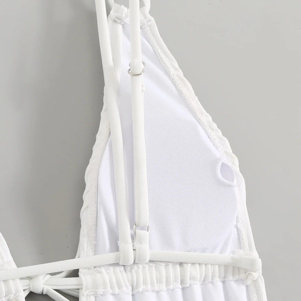 Deep V Neck Halter Wrinkled Female Swimwear One Piece Swimsuit Women Backless Monokini High Cut Bather Bathing Suit Swim Lady