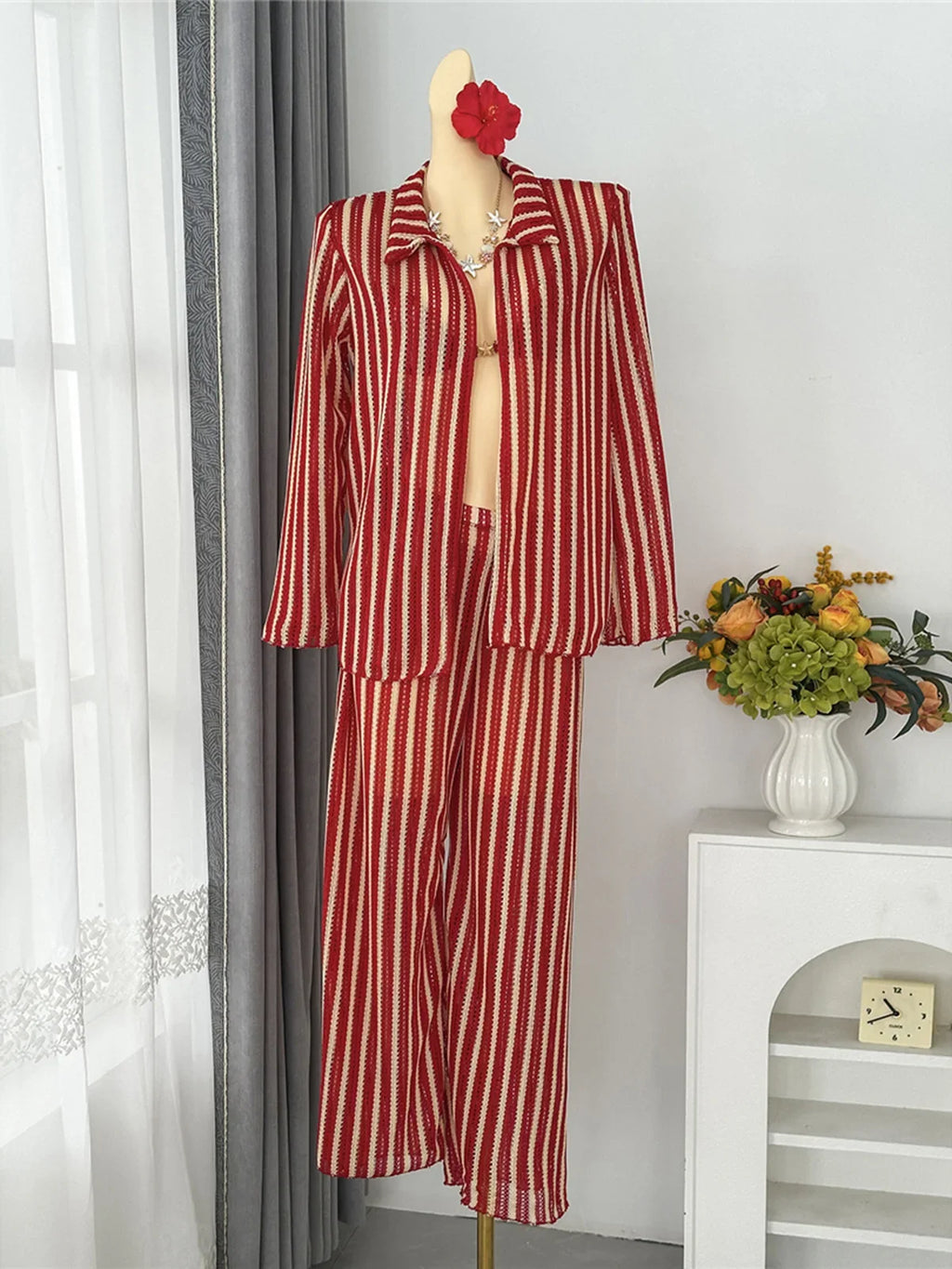 4PCS Striped With Long Sleeve Pants Bikini Female Swimsuit Women Swimwear Bather Bathing Suit Swim Four-pieces Bikini set K8072