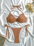 sexy giltter brown push up halter bikinis sets two pieces thong swimsuits Swimwear conjunto de bikini tankini beachwear biquini