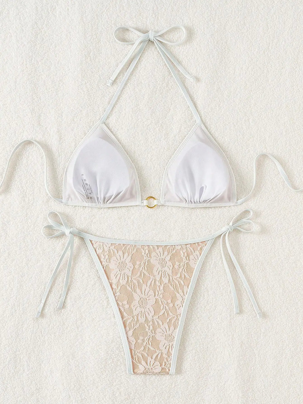 Embroidery Mesh Lace Halter Bikini Female Swimsuit Women Swimwear Two-pieces Bikini Set High Cut Bathing Suit Swim Beach Wear