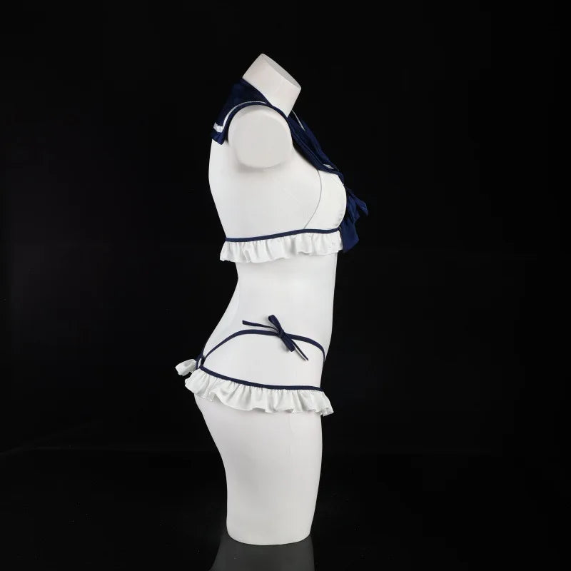 Cosplay Student Uniform Erotic Bra And Panty Set Women's Bow Open Bra Sexy Lingerie Set Nightdress Sexy Costumes