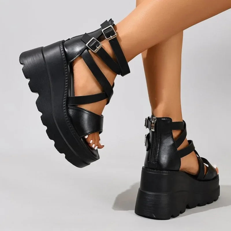 Super High Heel Women Sandals  Inner Height Increase Wedge Sandals for Women Peep-toe Platform High Heeled Sandals Sandalias