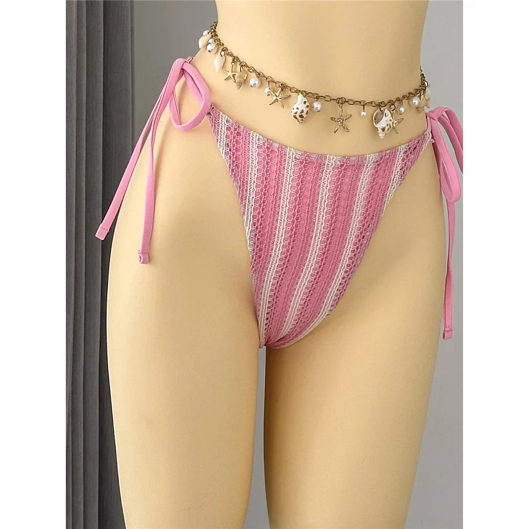 4PCS Striped With Long Sleeve Pants Bikini Female Swimsuit Women Swimwear Bather Bathing Suit Swim Four-pieces Bikini set K8072