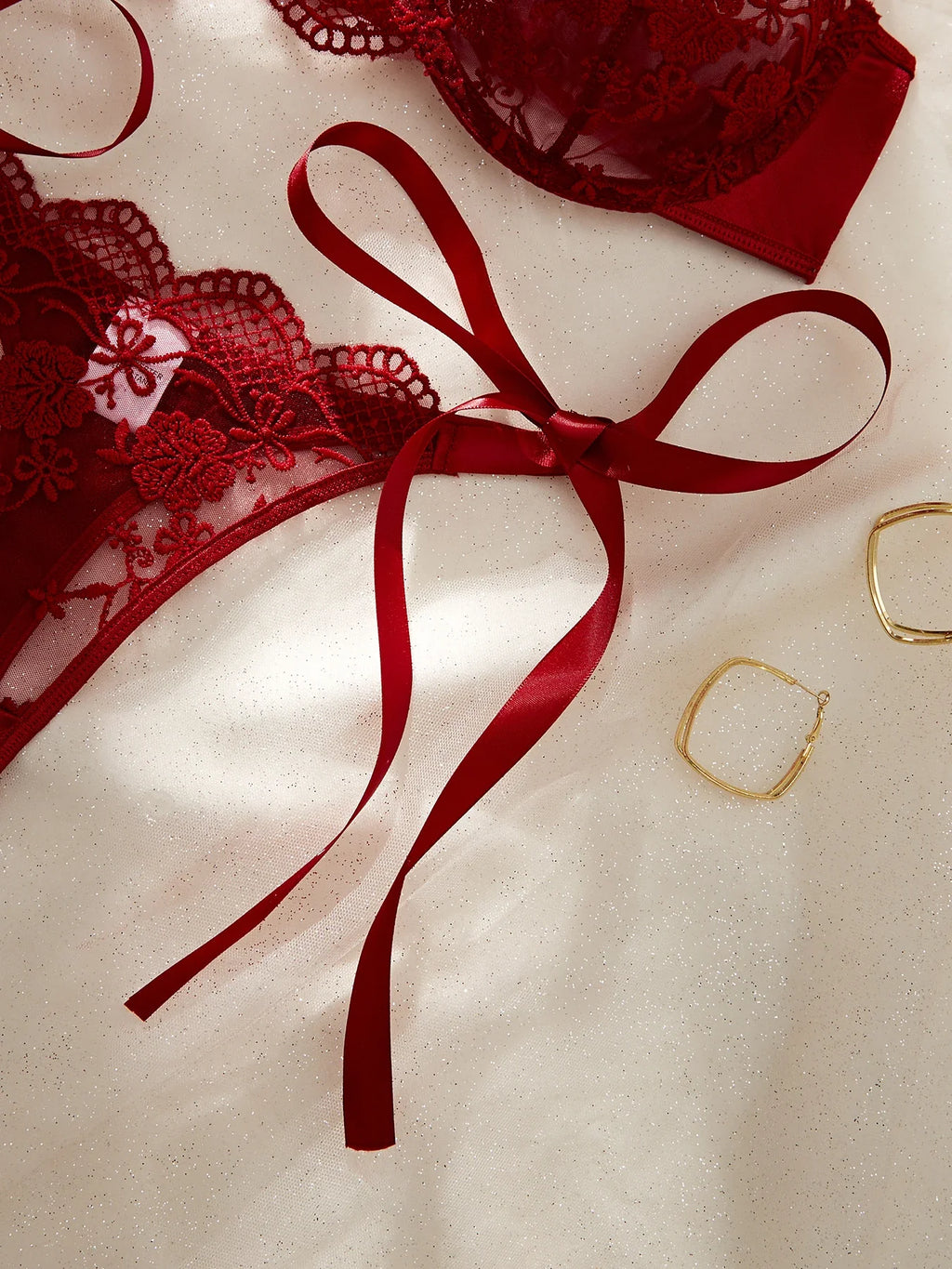 Lady Floral Embroidery Lingerie Set Women Sheer Bra and Brief Underwear Set Satin Sexy Intimates Underwear