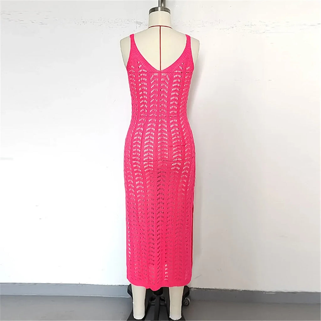 4 Color Hollow Out Sleeveless Crochet Knitted Tunic Beach Cover Up Cover-ups Beach Dress Beach Wear Beachwear Female Women K6783