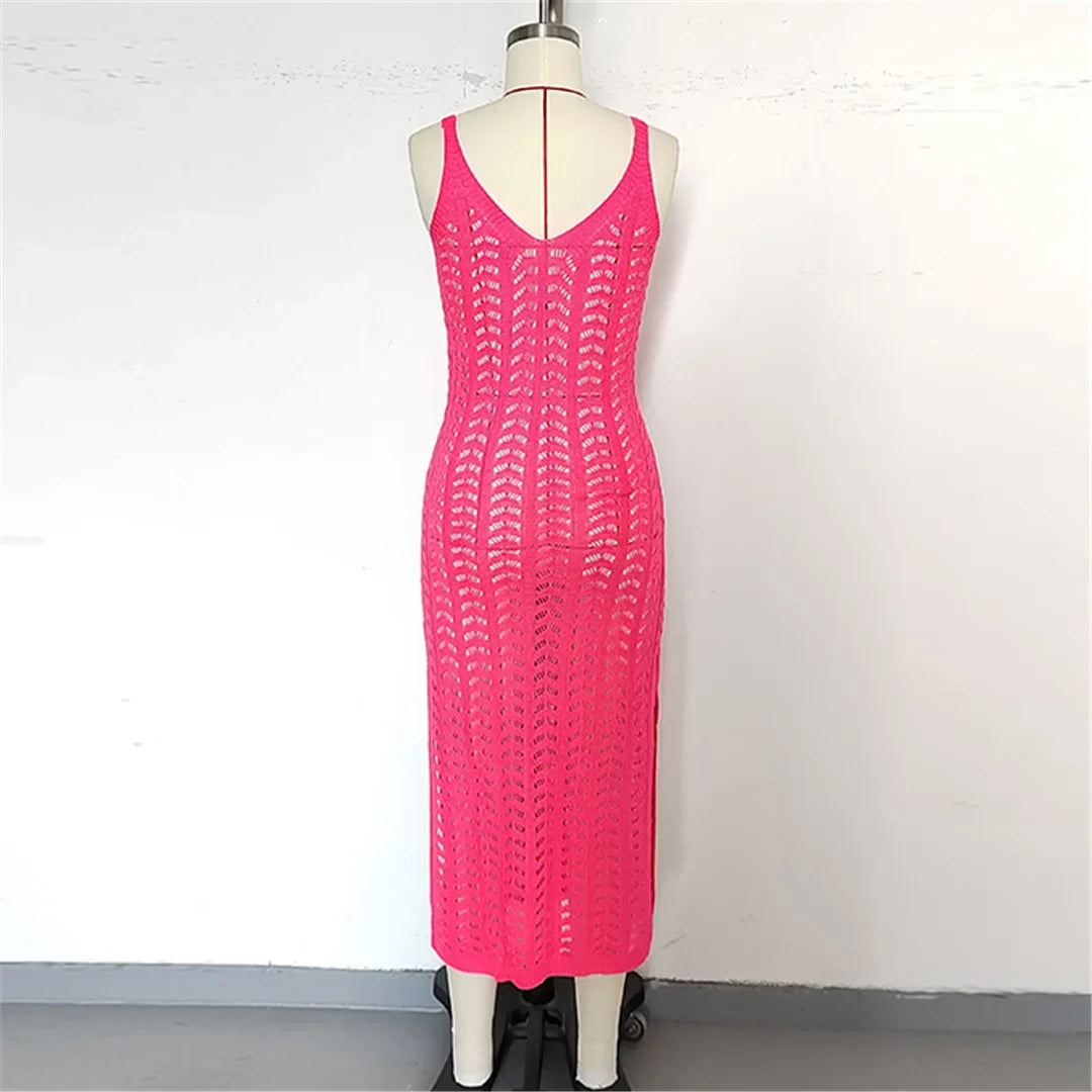 4 Color Hollow Out Sleeveless Crochet Knitted Tunic Beach Cover Up Cover-ups Beach Dress Beach Wear Beachwear Female Women K6783